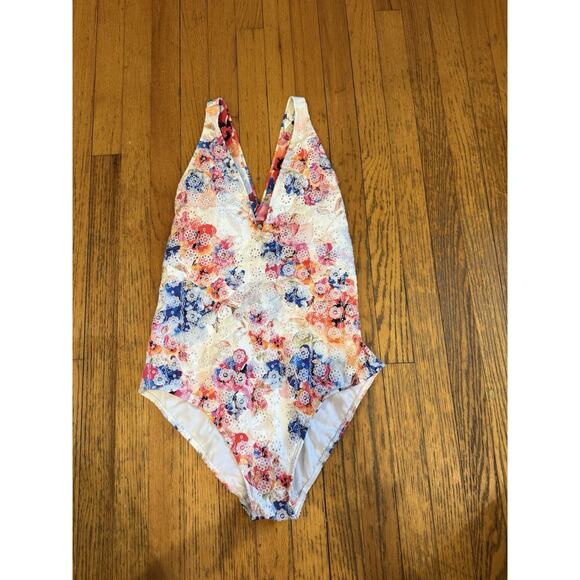 Johnny Was One Piece Swimsuit Summer Days Eyelet Crossback New Size Small Floral - Picture 4 of 6
